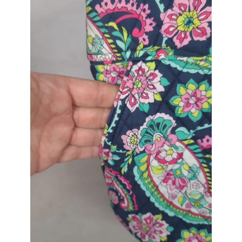 Vera Bradley Quilted Cotton Paisley Floral Tote Bag Navy Pink Green Shoulder Bag